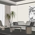 Modern Living Room Interior With White Sofa Armchair Coffee Table And Abstract Painting