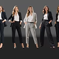 Five Women in Professional Business Attire Wearing Blazers White Shirts and Heels
