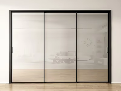 Modern Interior Sliding Doors With Glass Panels And Black Frames For Room Partitioning 3d model