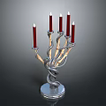 Artistic Sculpture Carving Candelabra With Silver Metal Twisted Design And Red Candles