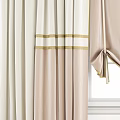 Beige Cream Window Curtains With Light Brown Stripes And Tiebacks Design 3d model