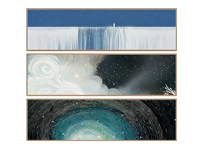 Abstract Paintings With Blue Waterfall Starry Sky And Swirl Patterns 3d model