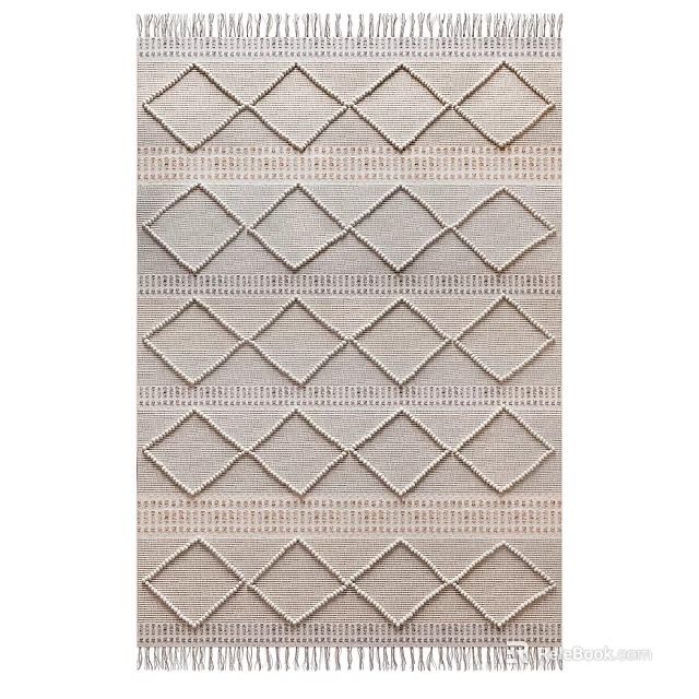 Minimalist Diamond and Stripe Pattern Square Area Rug with Woven Texture in Neutral Tone 3d model 