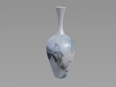 Elegant White Vase With Landscape Art And Fresh Flower Arrangement 3d model