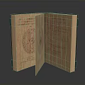 Open Wooden Book With Intricate Text And Decorative Design On Pages