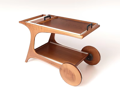 Wooden Industrial Mobile Cart With Two Tier Shelves And Rolling Casters 3d model