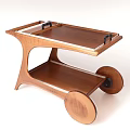 Wooden Industrial Mobile Cart With Two Tier Shelves And Rolling Casters