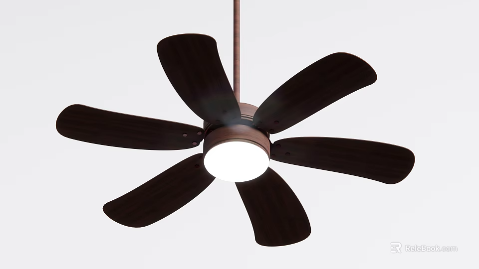 Modern Ceiling Fan With Light Dark Brown Blades And White Illumination For Home Cooling 3d model 