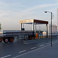 Green Source Gas Station With Refueling Truck Storage Tanks And Street Lamps