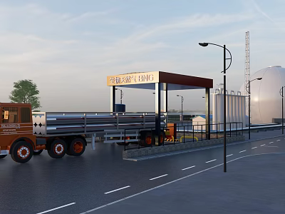 Green Source Gas Station With Refueling Truck Storage Tanks And Street Lamps 3d model