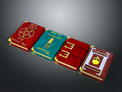 Decorative Hardcover Books With Red Green Covers And Various Symbols For Home Decor 3d model