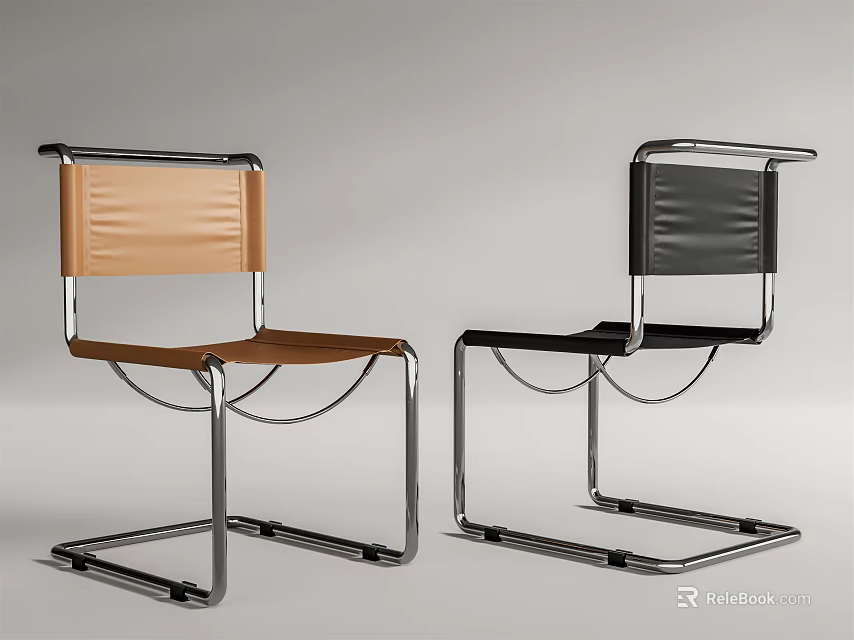 Modern Dining Chairs With Metal Frame And Leather Seats In Brown Black Modern Design 3d model 