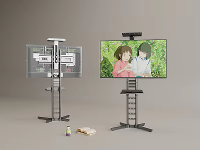 Flat Screen TV On Adjustable Metal Stand Showing People In Green Background 3d model