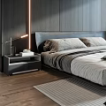 Modern Minimalist Bedroom With Dark Wooden Walls King Size Bed And Floor To Ceiling Windows