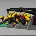 Lego F1 Car Pit Stop Scene With Yellow Crew Members Working