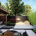 Traditional Japanese Garden Landscape with Wooden Structure Dry Stone Path Green Plants And Colorful Flowers