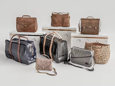 Assorted Stylish Bags With Leather Woven Fabric Brown Black Blue Duffel Handbag Crossbody Styles 3d model