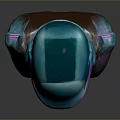 Futuristic Sci Fi Game Movie Character With Teal Armor And Neon Purple Glowing Accents