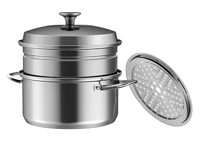 Stainless Steel Multi Tier Steamer Pot With Lid Steaming Rack And Handles 3d model