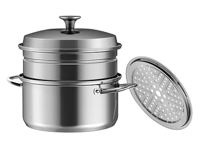 Stainless Steel Multi Tier Steamer Pot With Lid Steaming Rack And Handles 3d model