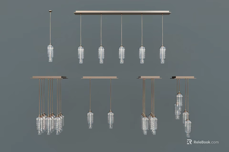 Modern Transparent Glass Pendant Chandeliers With Multiple Hanging Elements For Interior Lighting 3d model