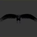 Black Crow Spreading Wings In Mid Flight With Glossy Black Feathers Against Neutral Gray Background