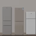 Three Modern Kitchen Refrigerators In Gray Beige White Colors With Sleek Design 3d model