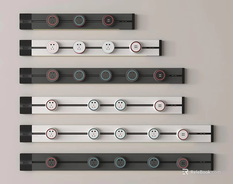 Modern Switch Panels With Various Colored Buttons And Sleek Multiple Design Arrangement 3d model 