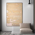 Large Beige Pink Textured Abstract Wall Art With Sofa And Wall Lamp 3d model
