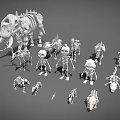 White Skeleton Models With Elephant Human Dinosaur And Small Animal Figures 3d model