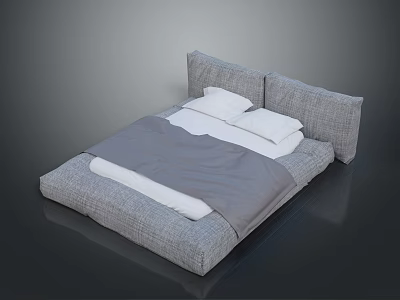 Modern Gray Bed Mattress With White Pillows And Gray Blanket Design 3d model