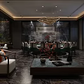 Elegant Private Dining Room Interior With Round Table Green Chairs And Modern Chandelier