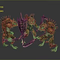 Three Spiked Armor Weapon Wielding Game Movie Fantasy Monstrous Characters With Armored Exoskeletons