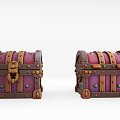 Two Vintage Wooden Treasure Chests With Purple Brown Finish And Decorative Metal Latches Rivets