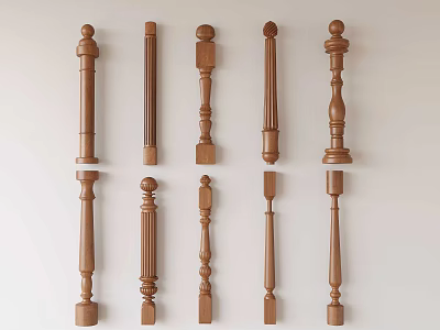 Various Styles Of Wooden Balusters For Staircase And Railing Decor 3d model