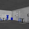 Modern Clothing Store Interior With Display Racks Blue Seating And Counter 3d model