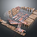 Collection of Wooden Construction Components Including Planks Frames Staircases And Shelves
