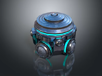 Futuristic Metallic Circular Weapon With Blue Glowing Lines And Dual Bottom Emitters 3d model