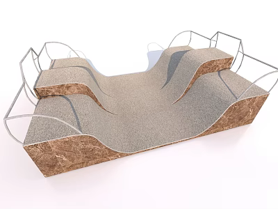 Contemporary Public Facility Design With Wavy Gray Surface Brown Base And Metal Railings 3d model