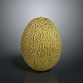 Fresh Ripe Cantaloupe With Yellow Green Netted Skin On Dark Reflective Surface