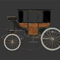 Vintage Old Fashioned Carriage With Wooden Panels Black Roof And Spoked Wheels On Reflective Surface