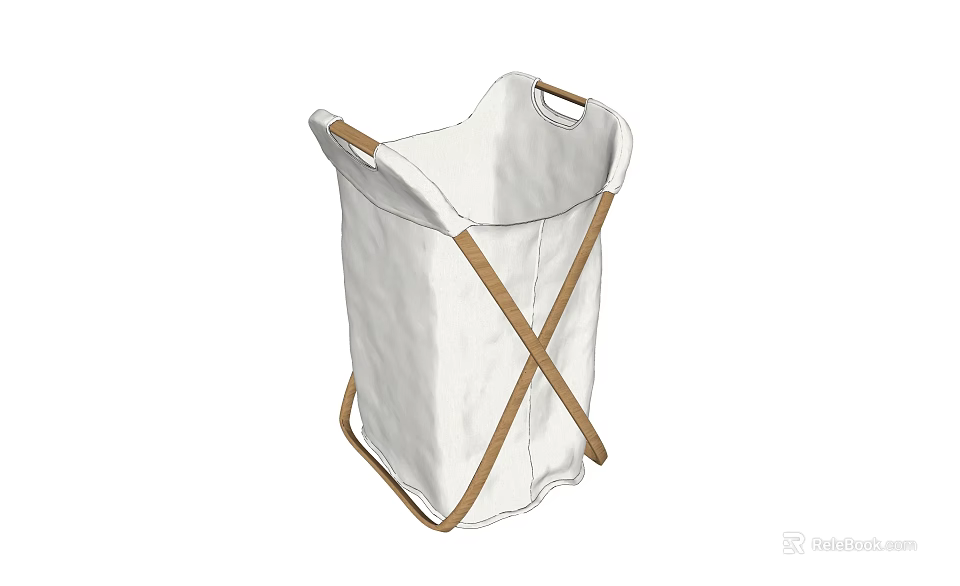 Public Facility Laundry Basket With White Canvas And Brown Cross Handles 3d model 