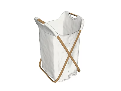 Public Facility Laundry Basket With White Canvas And Brown Cross Handles 3d model