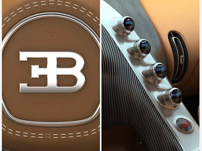 Bugatti Car Interior Featuring Control Knobs And Brand Logo Design 3d model