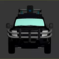 Black Military Pickup Truck With Red Wheels Roof Mounted Equipment And Front Bumper