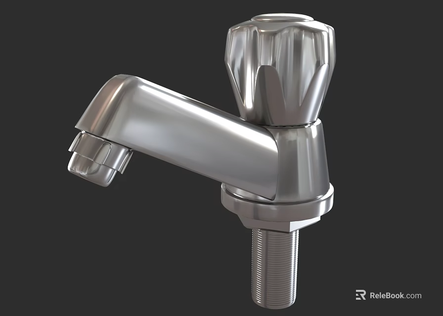 Modern Polished Stainless Steel Faucet With Shiny Finish And Classic Handle Design 3d model 