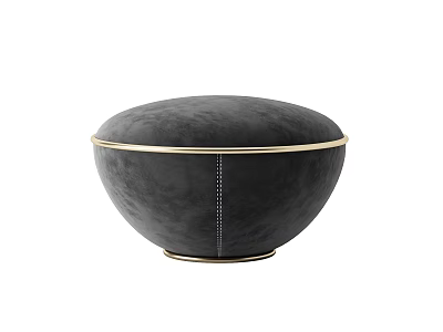 Elegant Modern Black Leather Ottoman With Gold Trim And Round Design 3d model