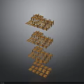 3D Orange Geometric Blocks Stacked In Layered Abstract Structure Design