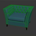 Blue Tufted Single Sofa With Studded Edges And Elegant Modern Upholstered Design