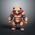 Muscular Bear 3D Model With Red Straps In Cartoon Game Character Style Standing Pose